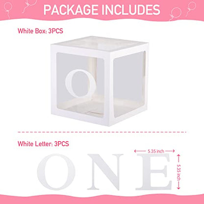 First Birthday Decorations For Boy Or Girl, 3 Pcs ONE Balloon Boxes For 1st Birthday, Baby Clear Blocks Party Decor With ONE Letters For Photoshoot Props, Cake Smash Backdrop