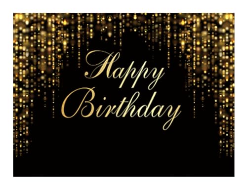 Funnytree 96" x 72" Happy Birthday Party Backdrop Black and Gold Glitter Bokeh Sequin Spots Photography Background Golden Sparkle Shining Dots Baby Abstract Milestone Banner Cake Table Decor Photo - size: 96 X 72 in