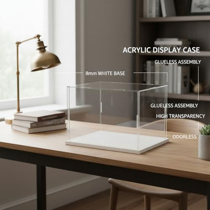 Clear Acrylic Display Case, Assemble Cube Display Box Stand with PVC Material White Base, Dustproof Protection Showcase for Collectibles Memorabilia Figurines (8*8*8inch;20*20*H20cm) - size: 8 x 8 x 8 in