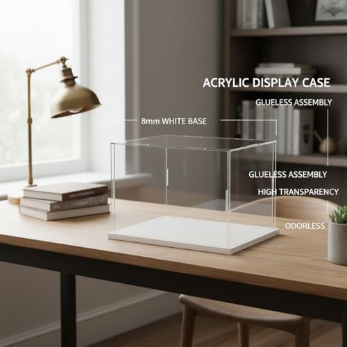 Clear Acrylic Display Case, Assemble Cube Display Box Stand with PVC Material White Base, Dustproof Protection Showcase for Collectibles Memorabilia Figurines (10*8*8inch;25*20*H20cm) - size: 10 x 8 x 8 in