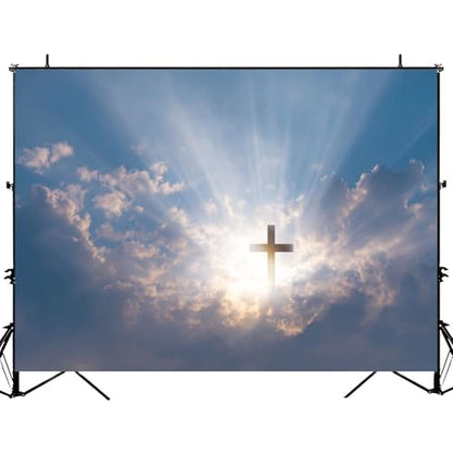 5x7ft Photography Backdrop Christian Cross Appears Bright Sky Photo Backdrop Photography Background for Photoshoot Portrait Video Party Photo Studio Prop Booth - color: Color5