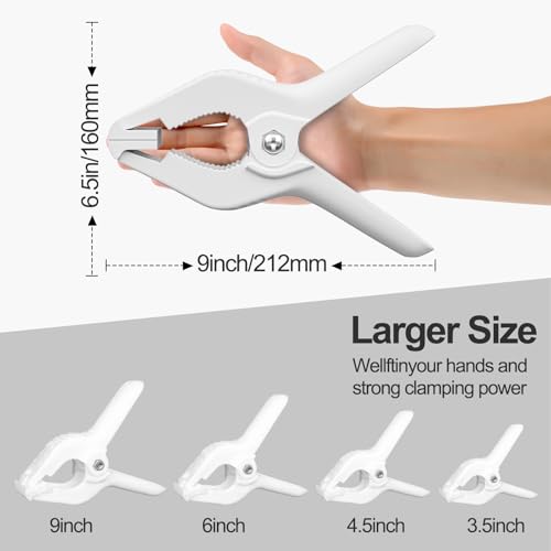 EMART 6 Pack Heavy Duty Spring Clamps, 9 inch Plastic Photo Booth Backdrop Clips Clamps for Backdrop Stand, Photography Studio, Photoshoot, Woodworking, Balloon Arch, Crafts, Pool Cover-White - color: White, size: 9 inch