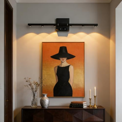 Picture Lights Rechargeable for Wall: Battery Operated Wall Sconces Wireless Art Lighting for Painting Canvas Gallery 360° Rotatable Detachable Battery Aluminum 48H(1, Black+Gold with Lens) - color: Black+Gold With Lens