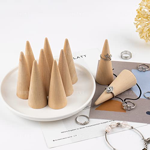 AUEAR, 10 Pack Wooden Cone Wood Ring Display Holder Finger Jewelry Stand DIY - color: Style D Natural, size: Style D