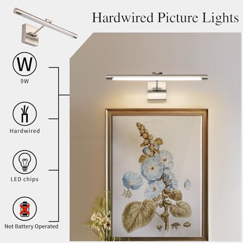 Joosenhouse Single Arm LED Picture Lights 16.53 Inch, Full Metal Artwork Lamp with Rotatable Sconces Lamp Head, 7W (45W Eqv.), Hardwired Connection, 3000K Warm White 560Lm, Brushed Nickel Finish… - color: Nickel, size: Non-Dimmable 16.53" Long