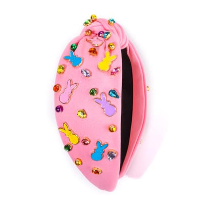NVENF Easter Headband for Women Beaded Easter Rabbit Bunny Headband White Pink Crystal Pearl Knotted Headbands Happy Easter Hair Accessories Spring Holiday Headwear Outfits Gifts (Bunny C - Pink) - color: Bunny C - Pink