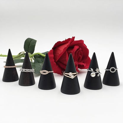 Ring Display Stand 5Pcs Wood Rings Holder Cone Shape Rings Stand Jewelry Display Rack for Business Photoshoot Room Decoration