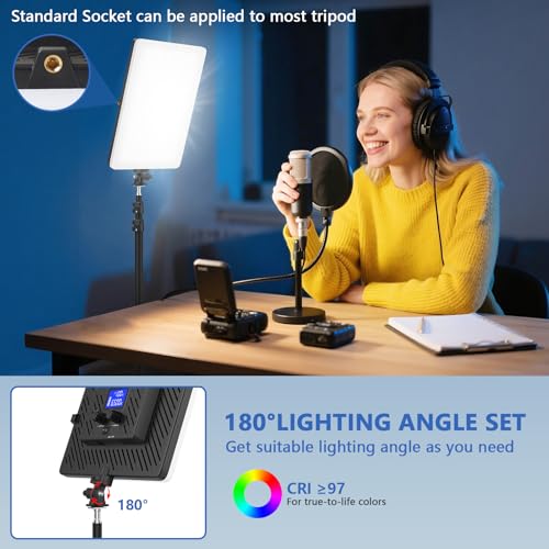 Led Video Light Panel, 20W Bi-Color Photography Lighting Kit with 4000mAh Battery, Dimmable 2500-8500K Conference Studio Light for YouTube/TikTok, AC Power Charger