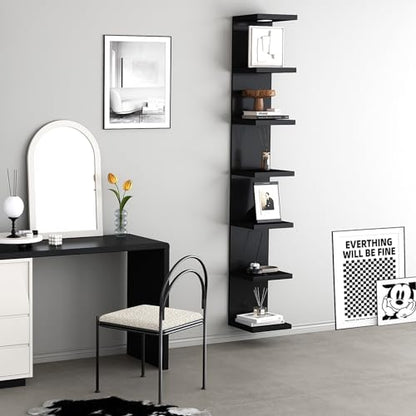 LitaEther Versatile 7 Tier Wall Shelf Unit,Black Lack Wall Shelf,Display Floating Shelf with LED Remote Control Light - color: Black, size: 7 Tier