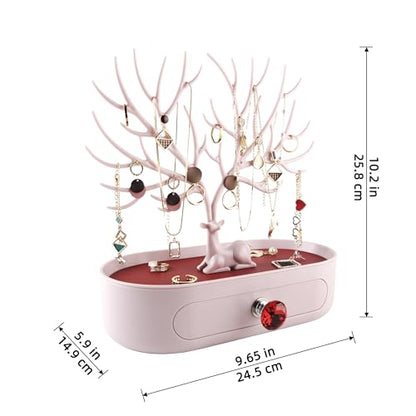 MORE&LESS Red Artificial Leather and Red Crystal Handle Deer Jewelry Display Rack for Ring Earrings Necklace Bracelet - color: D Red PU