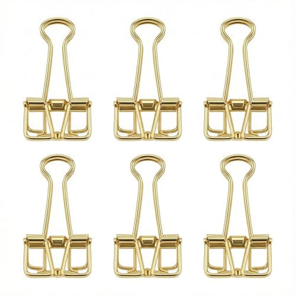 Binder Clips, Gold Hollow Long Tail Paper Clamp Set, 6 Pieces Reusable Metal Document Fasteners for Files, Planners, Desk Organization, Office Supplies - color: Gold