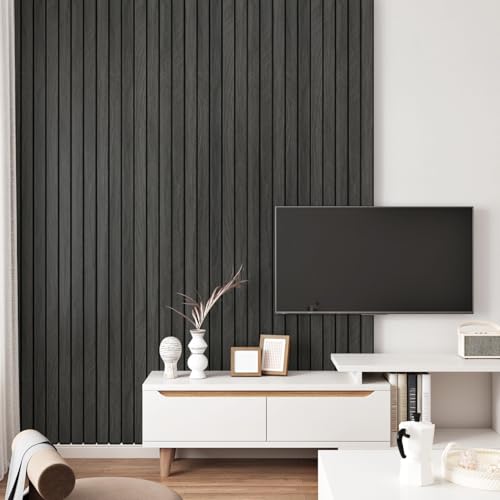Grey/Black 3D Wood Panels for Interior Wall Decor Self Adhesive Wood Slat Wall Paneling Peel and Stick Sound Froof Foam Wooden Panels Wallpaper for Walls Bedroom Office Studio 23.6" x 118" - size: 23.6" x 118"