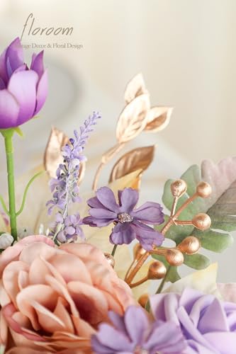 Floroom Artificial Greenery Stems Box Set, 45pcs with 9 Kinds of Faux Greenery Flowers Picks for DIY Bridal Bouquets Wedding Floral Arrangement Table Centerpieces, Lavender & Gold - color: Lavender & Gold