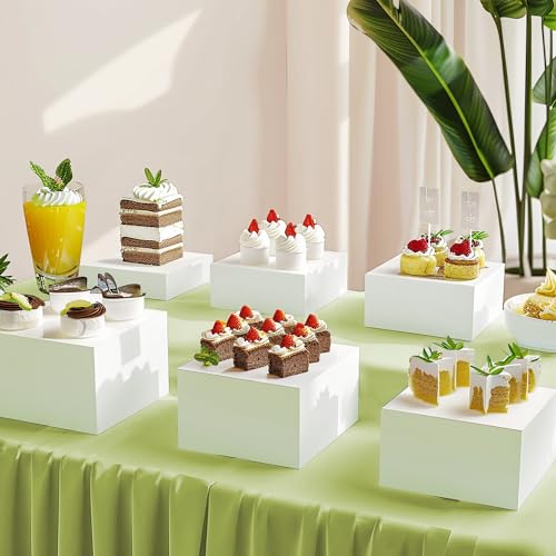 6Pcs Buffet Risers, Food Risers for Buffet Table, Acrylic Cube Display Risers with Hollow Bottom, Food Display Stand for Party Jewelry Dessert Figures (Size 5.5",6",6.5",7",7.5",8") - color: White-Cube