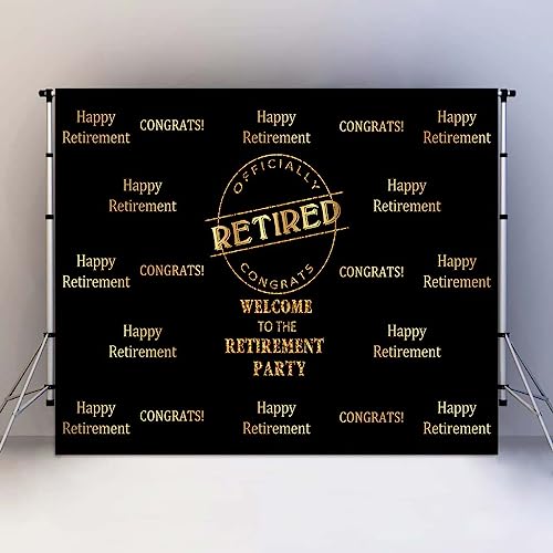 Officially Retired Black Golden Banner Backdrop for Photography, 7x5FT, Happy Retirement Party Background, Photo Booth Studio Props RBJMYLU234 - size: polyester microfiber fabric-7x5ft