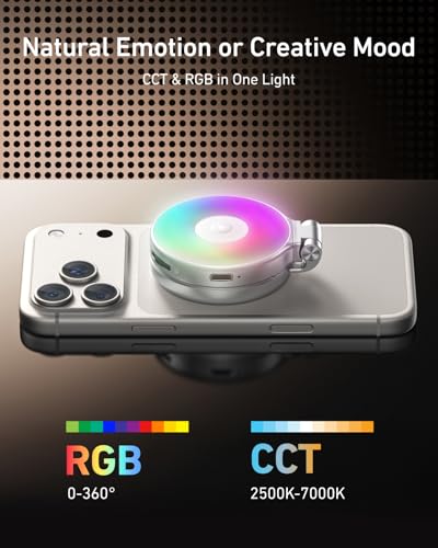 TELESIN Fun Shot Magnetic Phone Camera Grip + 4 in 1 Magnetic RGB Selfie Light Bundle Kit Compatible with iPhone Magsafe & Android, Creator Kit for Selfies/Photography/TikTok/Zoom Calls/Video - color: White Grip + RGB Light
