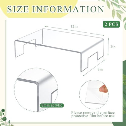 RattanView 2 Pcs 12 x 8 x 3 Inch Large Acrylic Risers Display Stands 5 mm Thick Acrylic Shelf Riser Showcase for Collectibles Jewelry Cupcakes Food Figures Perfume Cabinet (Clear) - color: Clear, size: 12 x 8 x 3 Inch, 5 mm