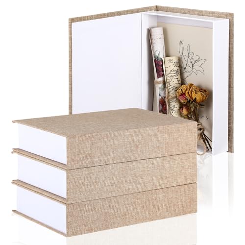 Tioncy 3 Pcs Fake Book Box Neutral Linen Book Box Decorative Faux Prop Storage for Farmhouse Home Decor shelf Table Card Photo DIY Keepsake Gift(8.6 x 6.1 x 1.8 Inch,Khaki) - color: Khaki, size: 8.6 x 6.1 x 1.8 Inch