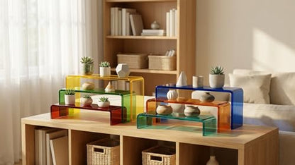 Acrylic Display Risers 2 Sets 3 Tier Cupcake Stand for Dessert Jewelry Pop Figures Shelves Retail Shoe Showcase (Mix Colors) - color: Mix Colors