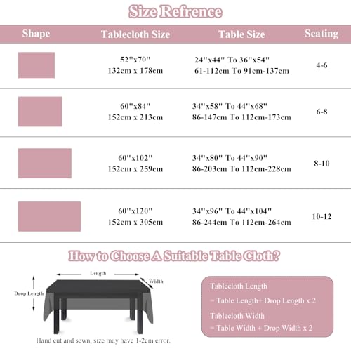 VClife White and Pink Print Table Cloth, Linen Texture Tablecloth for Rectangle Tables, Shabby Chic Vintage Flower Leaves Table Cover for 8-10 Seaters Decorative Fabric Furniture Protector, 60"x102" - color: Pink White Flowers, size: 102" x 60" (Rectangul