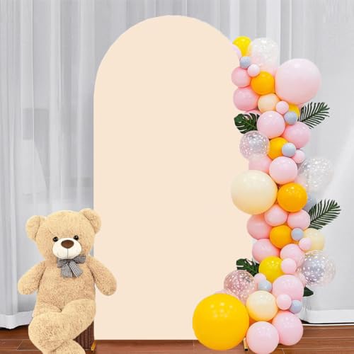 Albassa 6.6FT Arch Cover 2-Sided Spandex Fitted Arch Backdrop Cover Round Top Chiara Stand Covers for Baby Shower Birthday Party Wedding Decoration (Beige, 6.6FT) - color: Beige, size: 6.6FT