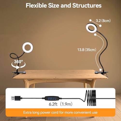 Skymore Desk Clip on Light, [3 Color Modes & 10 Brightness] LED Reading Light with Clamp, Flexible Gooseneck Book Light for Kids Reading Book in Bed, Headboard-Black - color: Black