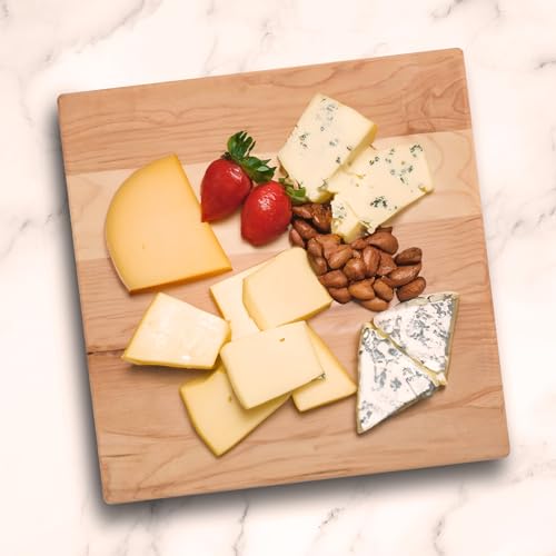 John Boos B Series Square Wooden Maple Cutting Board 12”x12” – 1.5” Thick, 6-lb Non-Reversible Butcher Block with Wood Bun Feet & Edge-Grain - color: Maple with Wood Feet, size: 12"L x 12"W