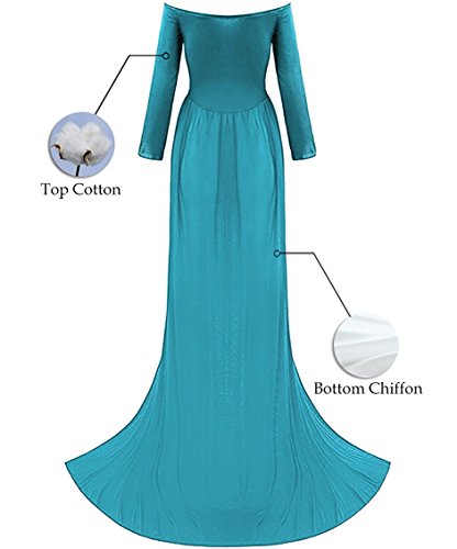 ZIUMUDY Maternity Maxi Chiffon Photography Dress Split Front Gown for Photoshoot - color: Peacock Blue