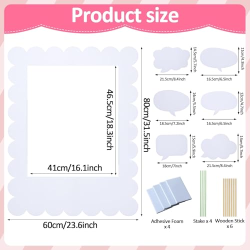 32 x 24 inch Extra Large Corrugated Plastic Scalloped Blank Photo Booth Props Frame for Selfie Birthday DIY Frame with Writable Speech Bubble Signs Photo Booth Props for Valentine's Day Wedding Decor