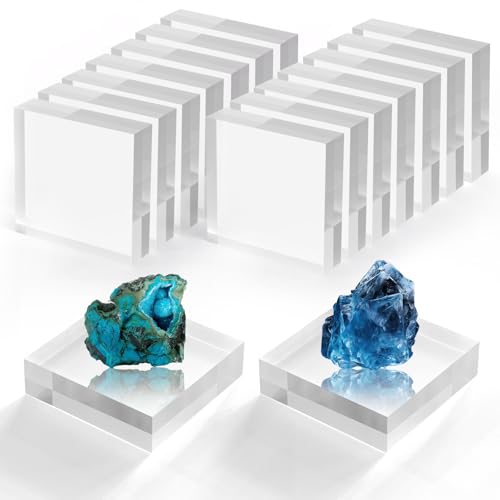 SAMYUCHO Acrylic Blocks 3 X 3 X 1 Inch 16 Pcs Acrylic Base Stand for Display Clear Block Square Riser Display Stands Pedestal Polished Cube for Jewelry trophy Props Collection Ring