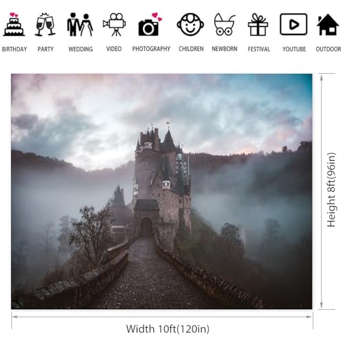 10x8ft Medieval Mysterious Castle Backdrop Gothic Misty Forest Magical Castle Photography Background Halloween Party Decorations Banner Adults Kids Portrait Photo Shoot Studio Props - color: Color C, size: 10x8ft