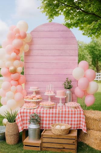 HUAYI Pink Wood Arch Backdrop Cover Girl Pink Farm Parties Chiara Backdrops Decorations Arched Wall Covers Stands Display Props Farm Party Banner GX239 3ft * 6.5ft - color: Gx239-arch Cover, size: W3ft by H5ft (90cm by 150cm)