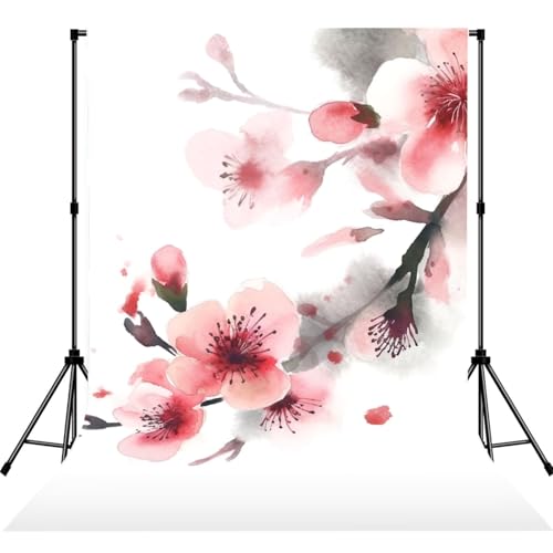 Asian Watercolor Pink Cherry Florals Backdrop Background for Photography 5x7ft Photobooth Professional Photo Backdrop Curtains Video Photography Studio Photo Backgrounds Banner BoothScreen Parties - color: Asian Watercolor Pink Cherry Florals