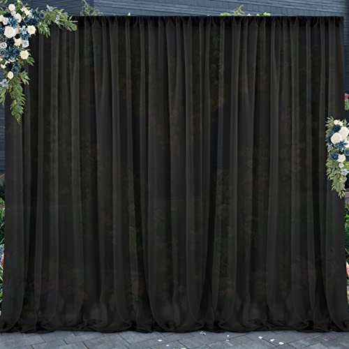 PARTISKY 10ftx7ft Black Chiffon Backdrop Curtains, Wrinkle-Free Sheer Fabric Photo Drapes for Wedding Ceremony Arch Birthday Baby Shower Photography Stage Decor 5ft x 7ft, 2 Panel - color: Black, size: 10ft x 7ft