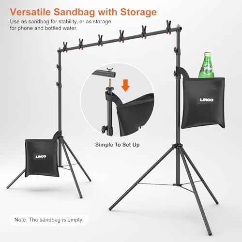 LINCO Backdrop Stand for Parties Kit 10x7 ft Adjustable Photography Studio Photo Background Support System with Clamps, Sand Bag, Carrying Bag - size: 9.4x8.3 ft