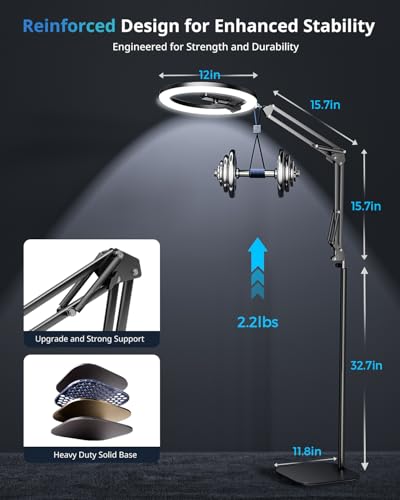 UBeesize 12" Ring Light Tripod for iPhone with Overhead Phone Mount, 75" Tall Ring Lights with Stand and Camera Mounts for Photography/Live Streaming/TikTok/YouTube Content Creation - size: 12in-Stand