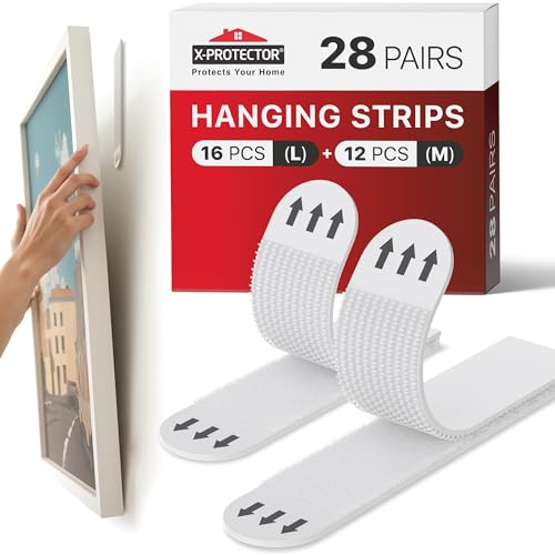 X-Protector Picture Hanging Strips - 28 Pairs Damage Free Picture Hangers - Self Adhesive Wall Hangers Without Nails - Heavy Duty Wall Hanging Strips - Walls Sticky for Hanging Up to 20 LBS (Size M+L) - size: M+l