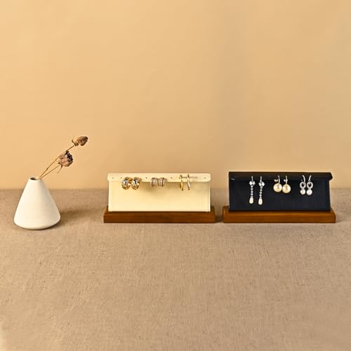 Solid Wood Jewelry Earrings Display Stand Small Jewelry Display for Long Earrings(Beige) - color: Beige