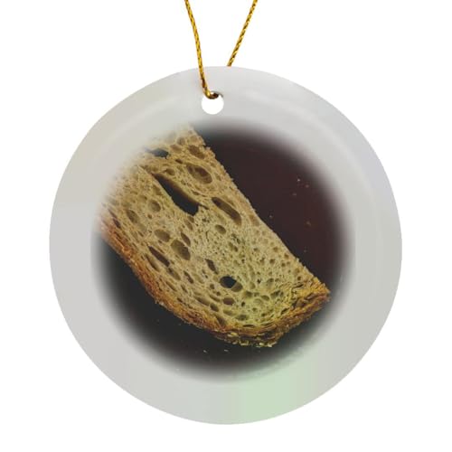 Circle Porcelain Ornament - Slice of Fresh Bread on a Ceramic Plate. Brown Colors, Kitchen, Food Alexis Photography - Food Bread - size: Circle Porcelain Ornament
