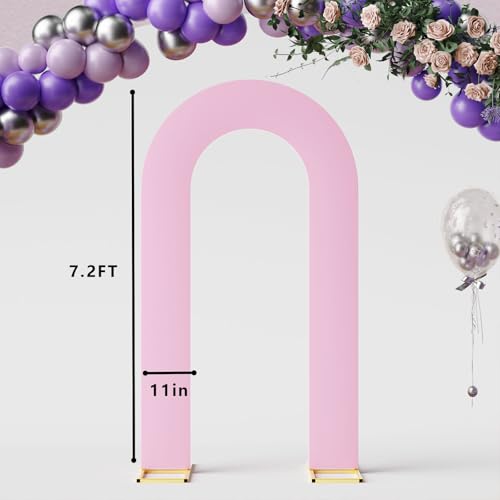 Light Pink 7.2FT Open Arch Backdrop U Shaped Cover, Spandex Double Sided, Fitted Round Top Chiara Stand for Party Wedding Ceremony Baby Shower Birthday Decoration - color: Light Pink