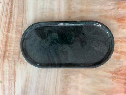 Real Natural Oval Marble Tray for Bathroom, Genuine Marble Stone Vanity Tray, Luxury Storage Trays for Kitchen, Vanity, Home Decor, Dresser, Non-Resin/Non-Ceramic, 12.2"x 6.1"x0.6", Green