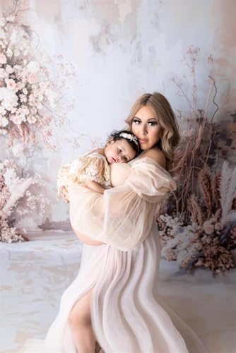 Kate Mother's Day Boho Flower Backdrop Abstract Art Background Grey Wall Reed Light Photo Background Studio Props,7x5ft - size: 7x5ft