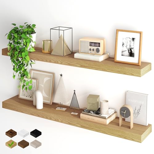 Fun Memories Floating Shelves for Wall, 40Inch Floating Shelves Set of 2, Hanging Shelf with Invisible Brackets, Wood Shelves for Living Room, Bedroom, Kitchen, Oak - color: Oak, size: 40"W x 6.5"D
