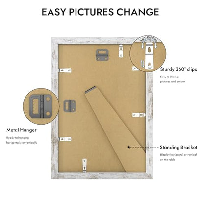 Hongkee 8x12 Picture Frame with Glass, Display Pictures 6x9 with Mat or 8 x 12 without Mat - Wall and Tabletop, 8 by 12 Photo Wooden Frames (Distressed White, 1 Pack) - color: Distressed White, size: 8X12 in