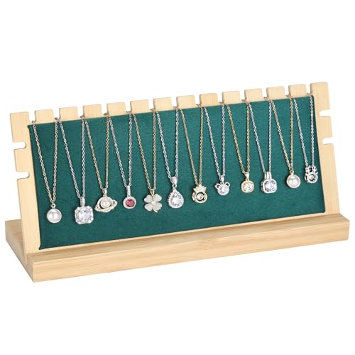 KUKUVR Wooden Necklace Display Stand, Detachable Velvet Pad Jewelry Organizer Holder for Necklace Pendant Bracelet Chain Earring, Jewelry Display for Selling, Retail, Home Storage (Green Velvet) - color: Green Velvet
