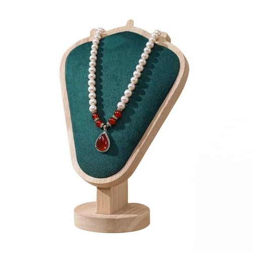 Natural Body Wood Necklace Display Stand with Green Flannelette Soft Mat Necklace Holder Organizer Desktop Stand for Home Store Dresser-3.3"x5.8"x8.4" - color: Natural-Green, size: 3.3"x5.8"x8.4"
