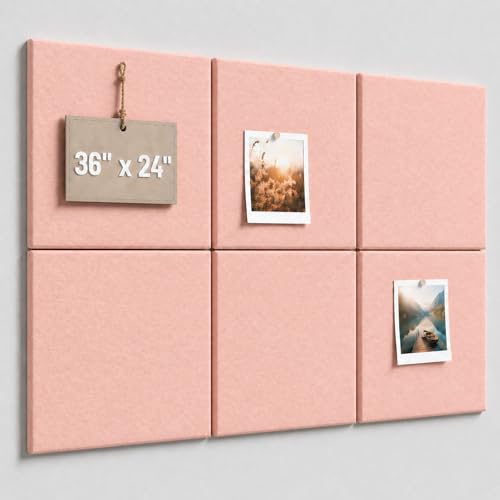 Large Cork Boards for Walls – 36" x 24" Self Adhesive Felt Wall Tiles, Ideal for Office Black Bulletin Board, Easy to Install Pin Board Photo Board(Blush Pink) - color: Blush Pink, size: 24" X 36"