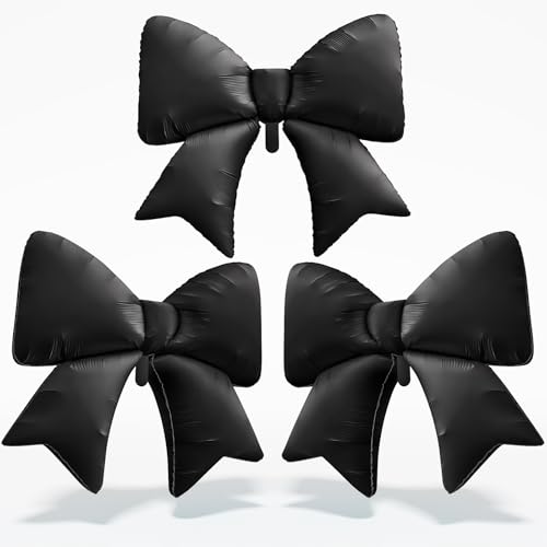38 Inch Black Bow Foil Balloons, Large Black Mylar Bowknot Balloons Coquette Birthday Party Decorations for Girls Women Bachelorette Wedding Engagement Bridal Shower Baby Shower Decorations Supplies - color: Black, size: 38inch