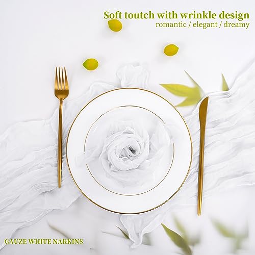 Gauze Cheesecloth Napkins Set of 96, 20 x 20 Inch White Wrinkled Rustic Boho Dinner Napkins for Wedding,Dinner,Family Everyday Use/Parties - color: White, size: 20" x 20" (Set of 96)