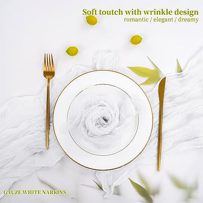 Gauze Cheesecloth Napkins Set of 96, 20 x 20 Inch White Wrinkled Rustic Boho Dinner Napkins for Wedding,Dinner,Family Everyday Use/Parties - color: White, size: 20" x 20" (Set of 96)